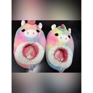 Squishmallow Slippers‎ Girls Size 13-1 Rainbow Tie Dye Unicorn Slip On Plush